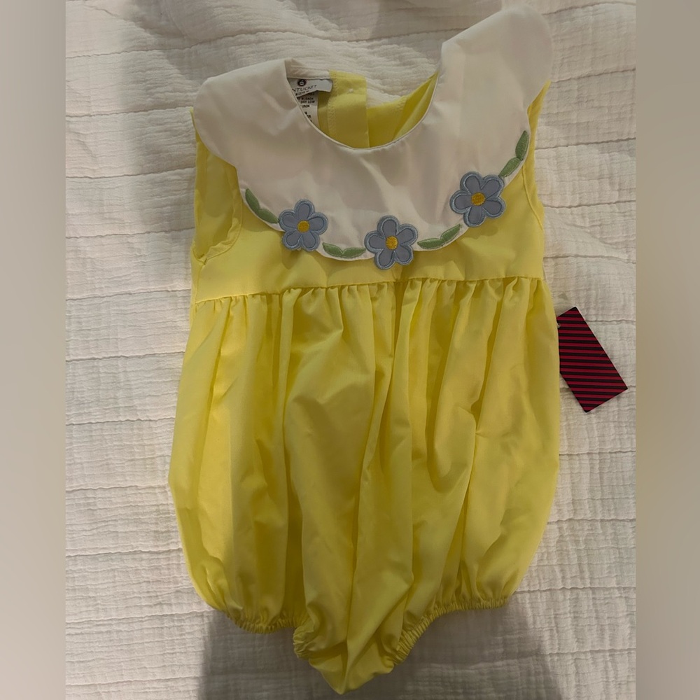 Nantucket Kids Yellow Baby Romper with Floral Embroidery
